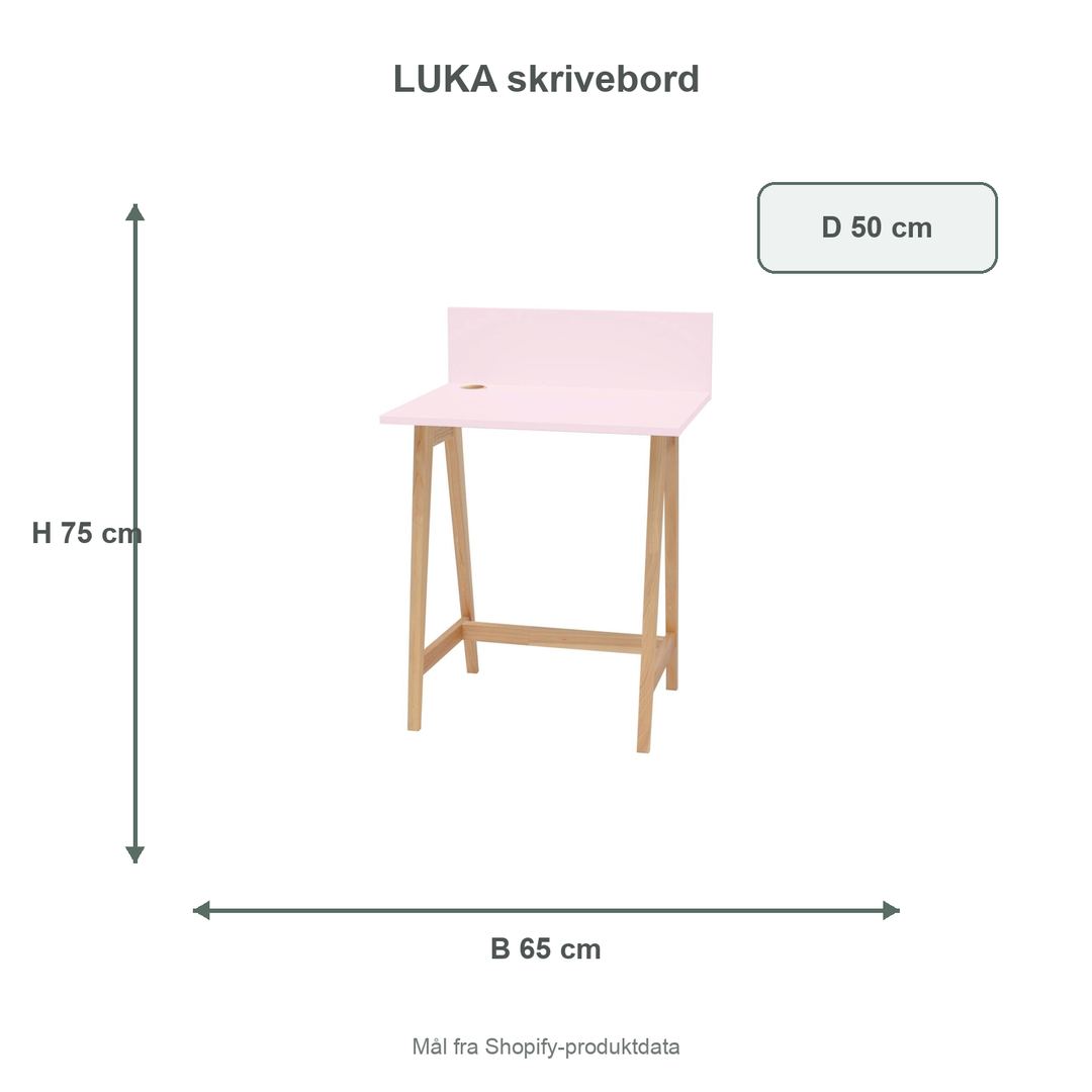 Måldiagram for LUKA-skrivebord på 65 x 50 cm