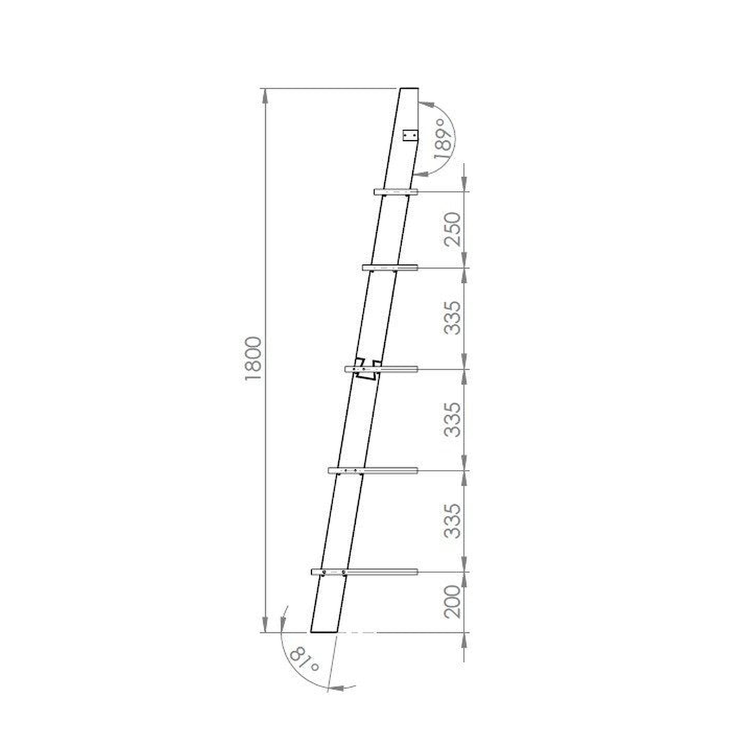 Måldiagram for rød stigereol 45 x 35 x 180 cm