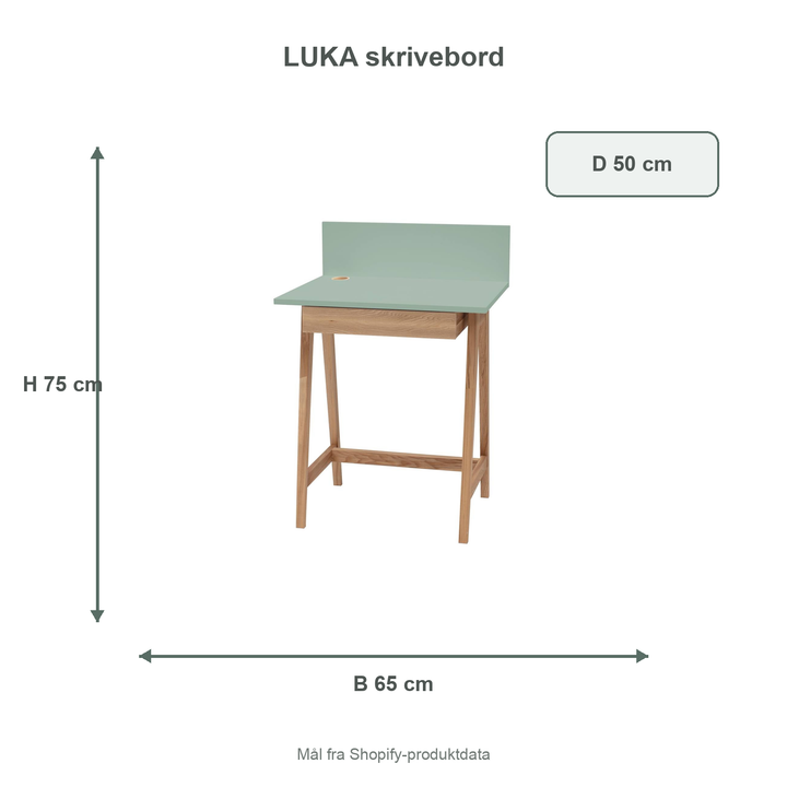 Måldiagram for LUKA-skrivebord på 65 x 50 cm