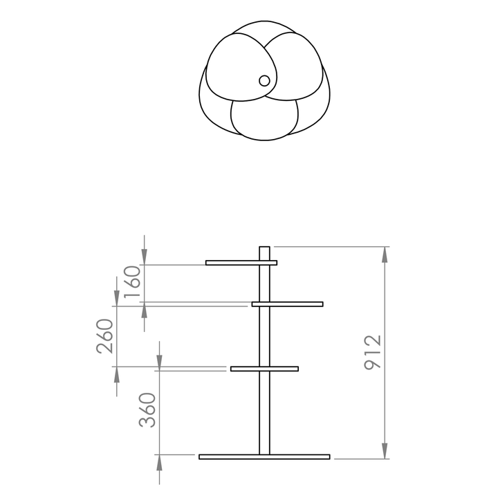 Måldiagram for MAGLA 3-lags Asketræ Plantestand B55 x H91cm Betongrå