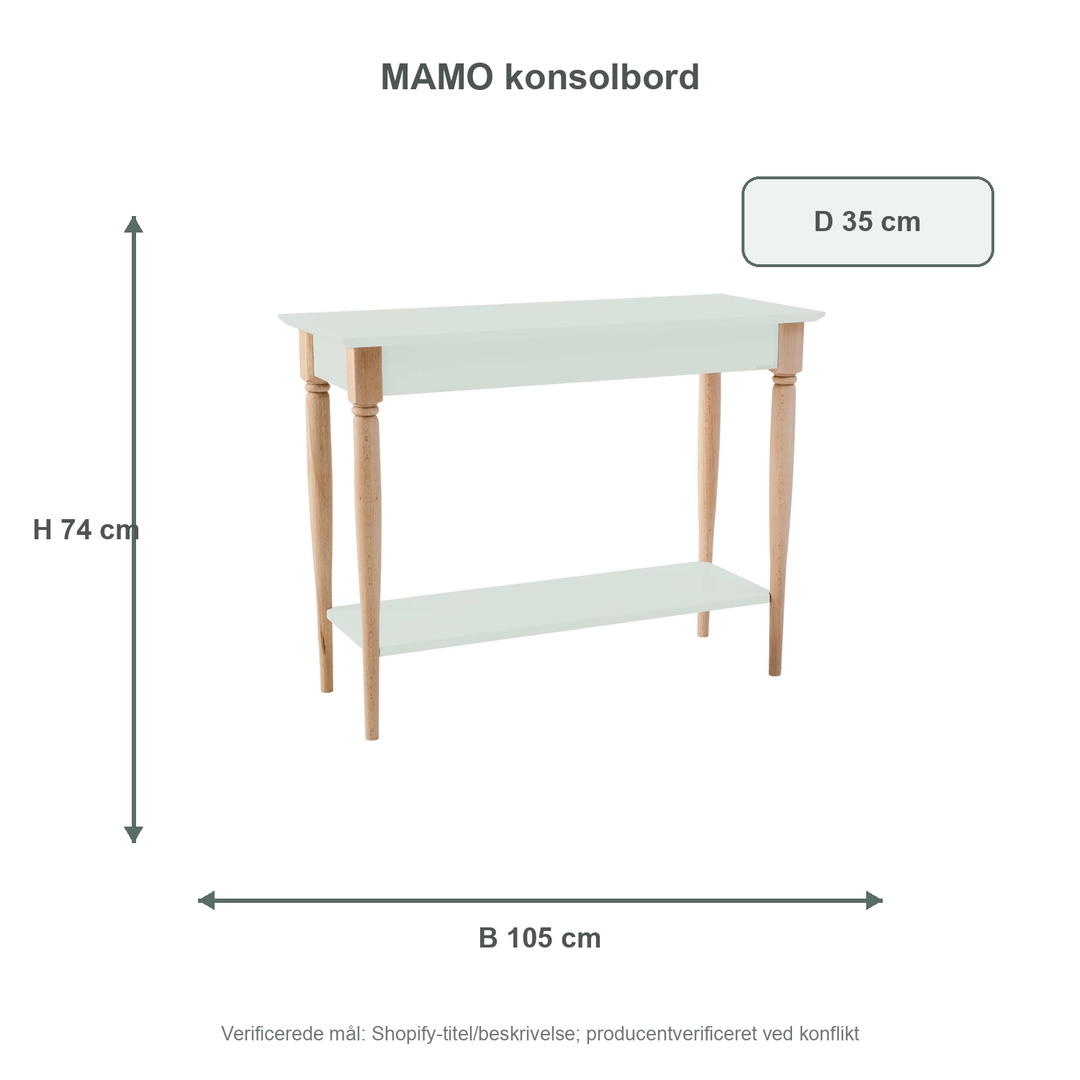Måldiagram for MAMO Konsolbord 105x35cm Fleeting Mint