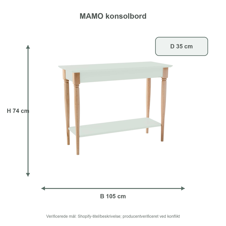 Måldiagram for MAMO Konsolbord 105x35cm Fleeting Mint