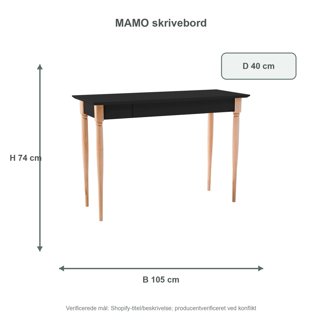 Måldiagram for MAMO Skrivebord 105x40cm Sort