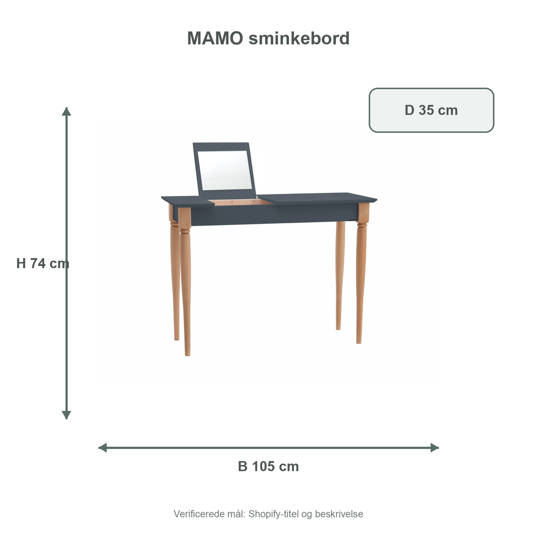 Måldiagram for MAMO Sminkebord med spejl - 105x35cm Grafit