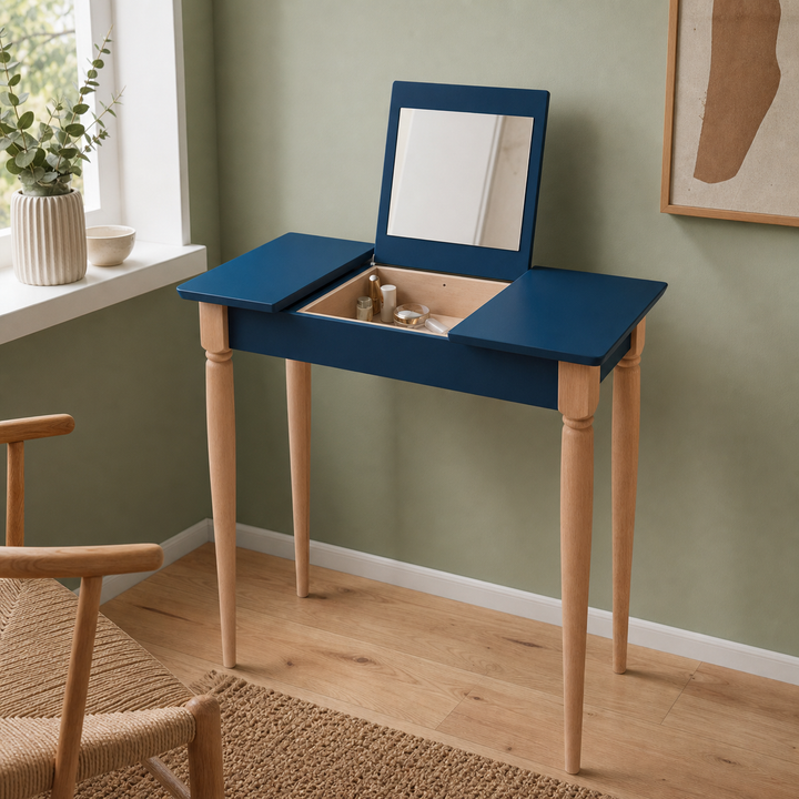 MAMO Sminkebord med spejl - 85x35cm Petrol Blå – funktion eller vigtig anvendelse