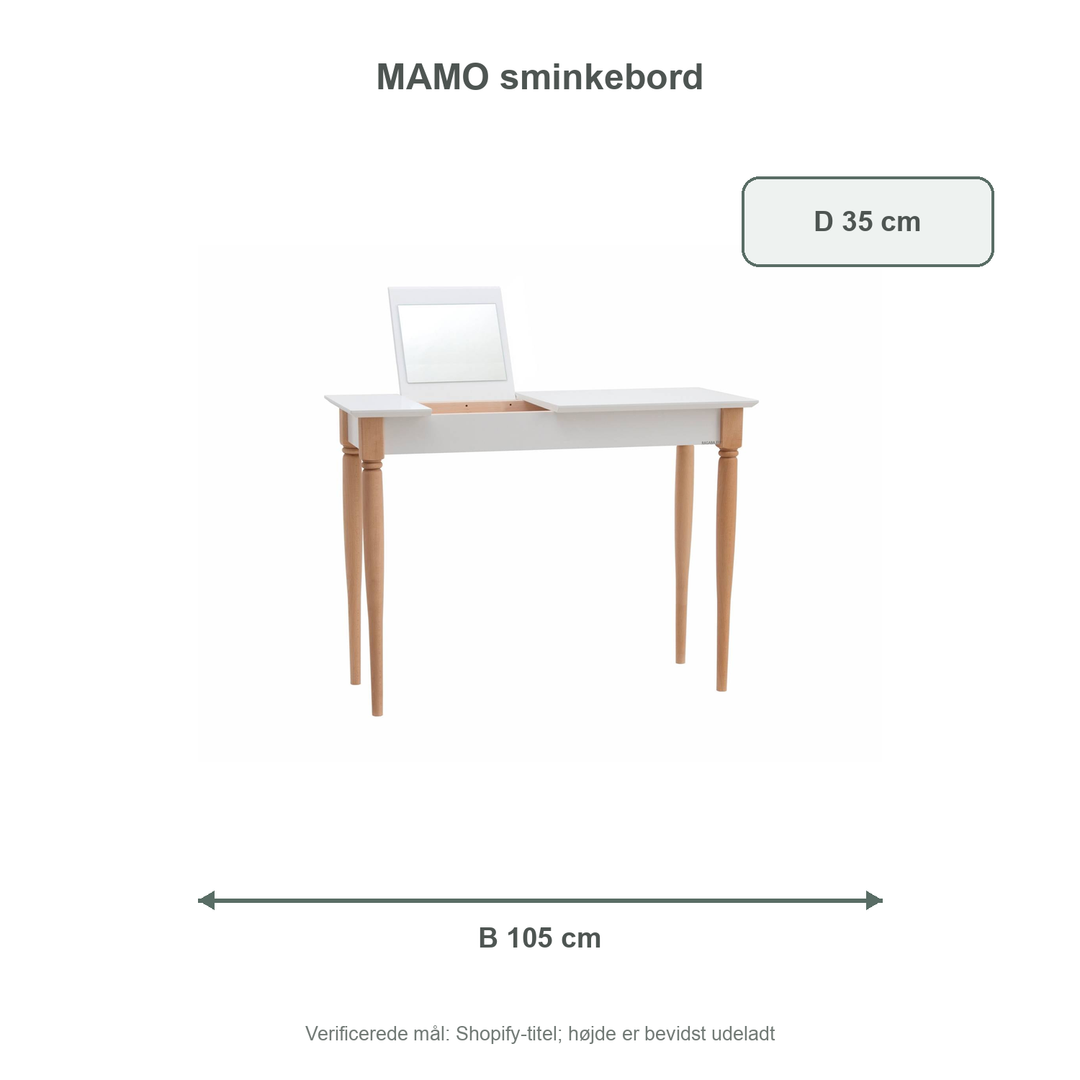 Måldiagram for MAMO Sminkebord med spejl 105x35cm Hvid