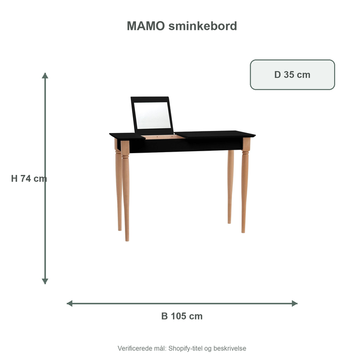 Måldiagram for MAMO Sminkebord med spejl 105x35cm Sort