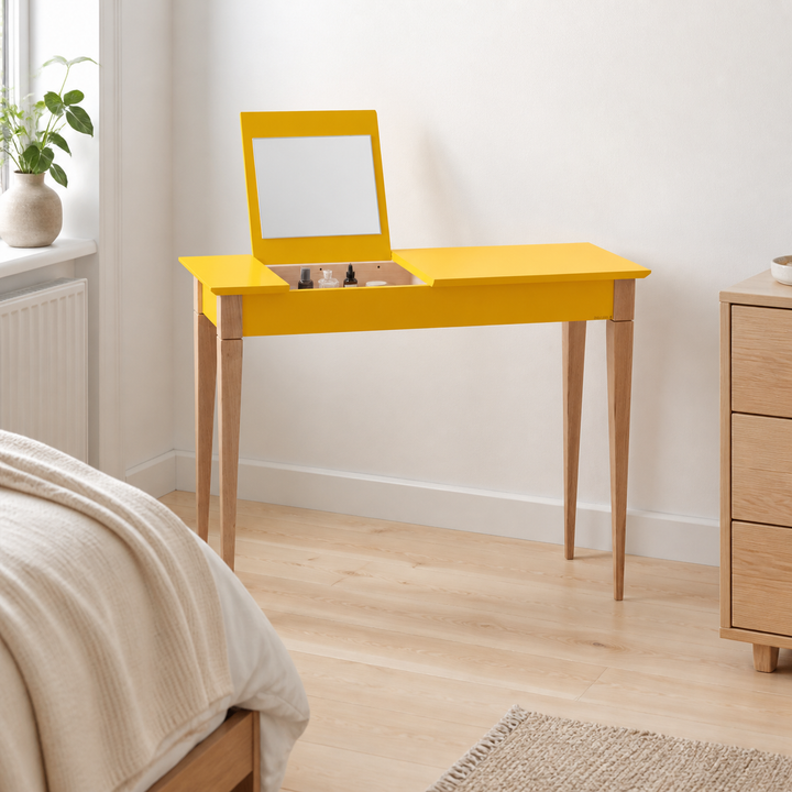 MIMO Sminkebord med spejl 105x35cm Gul – vigtigste funktion