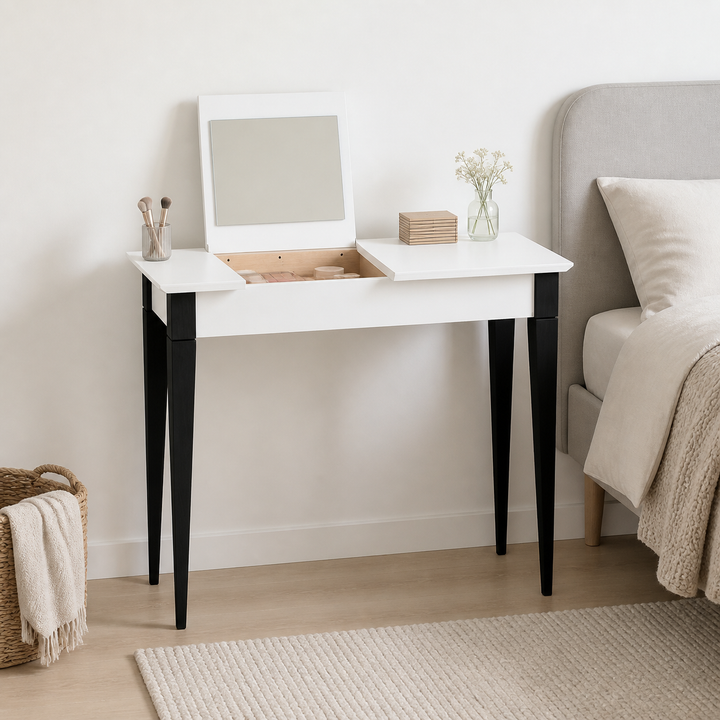 MIMO Sminkebord med spejl 105x35cm sorte ben / hvid – hero i naturlig brug