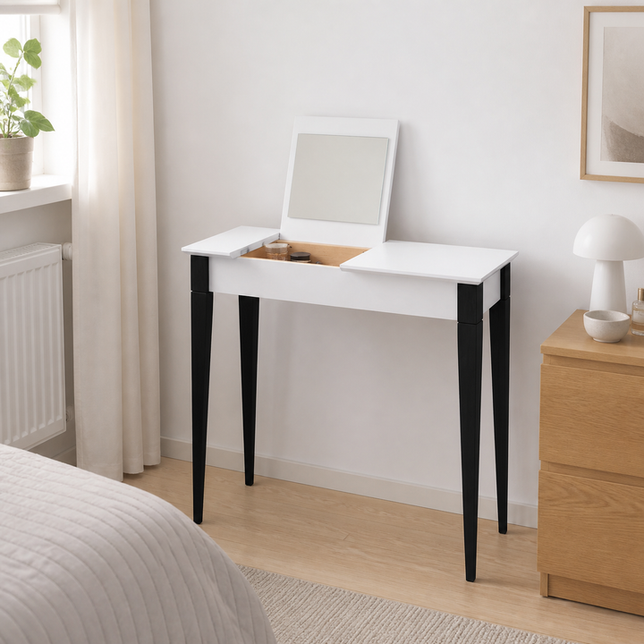 MIMO Sminkebord med spejl 105x35cm sorte ben / hvid – anden naturlig anvendelse eller vinkel