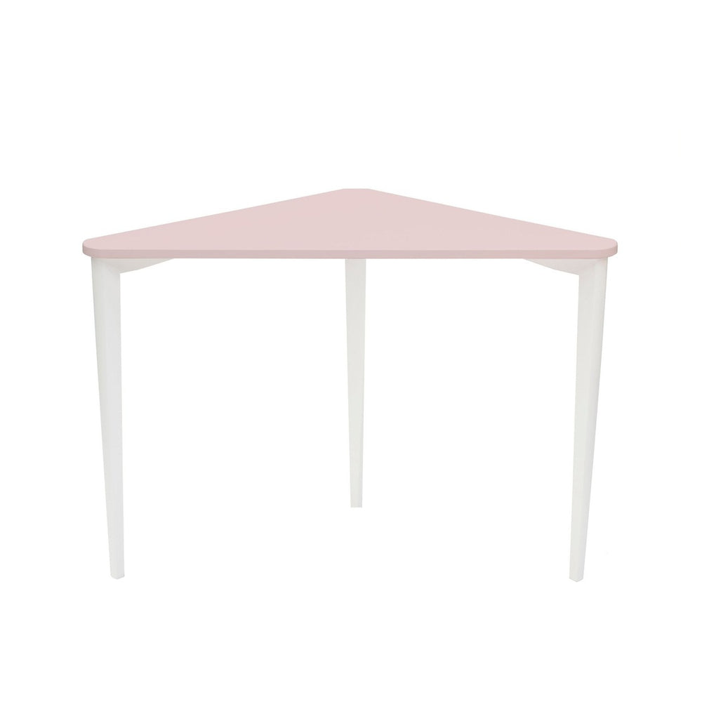 NAJA Hjørneskrivebord B114 x L85 x H75cm Hvide Ben Pink – eksakt packshot paa hvid baggrund