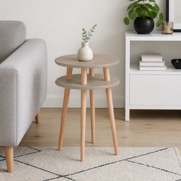 UFO Sidebord diameter 45cm x H 61cm Brun Beige – hele produktet lukket i hjemmet