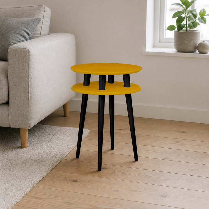 UFO Sidebord diameter 45cm x H 61cm Gul / Sort Ben – hele produktet lukket i hjemmet