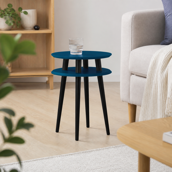 UFO Sidebord diameter 45cm x højde 61cm - Benzinblå / Sorte ben – anden naturlig anvendelse eller vinkel