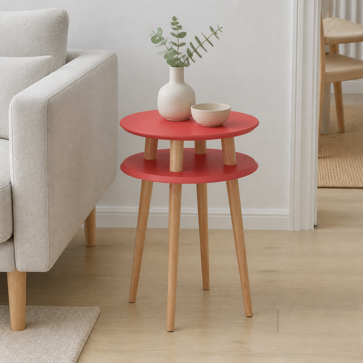 UFO Sidebord diameter 45cm x højde 61cm - Living Coral / hvide Ben – hele produktet lukket i hjemmet