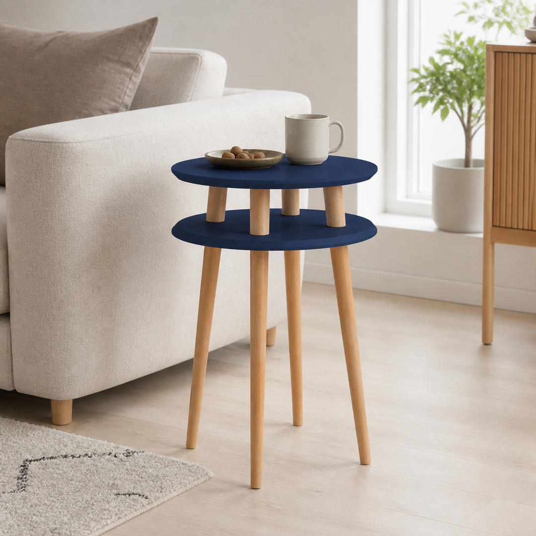 UFO Sidebord diameter 45cm x højde 61cm - Marineblå / Hvide ben – anden naturlig anvendelse eller vinkel