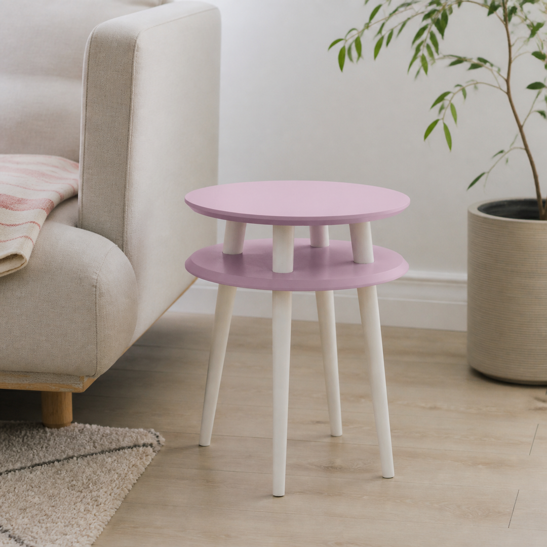 UFO Sidebord diameter 45cm x højde 61cm - Pink/hvide ben – materiale- eller konstruktionsdetalje