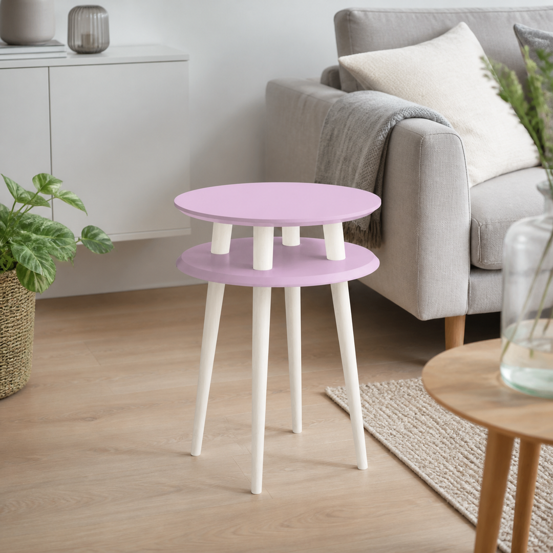 UFO Sidebord diameter 45cm x højde 61cm - Pink/hvide ben – anden naturlig anvendelse eller vinkel