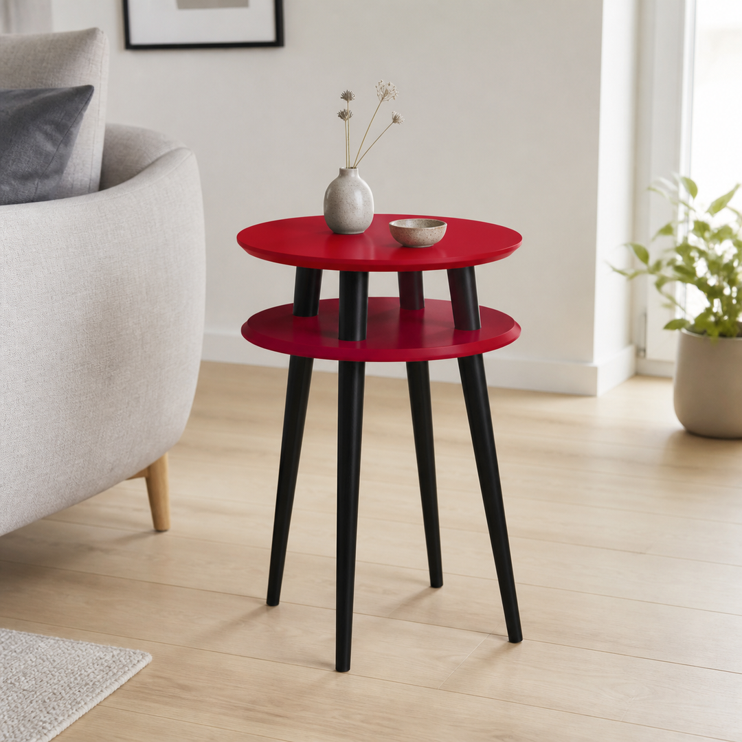UFO Sidebord diameter 45cm x højde 61cm - Rød / Sorte Ben – anden naturlig anvendelse eller vinkel
