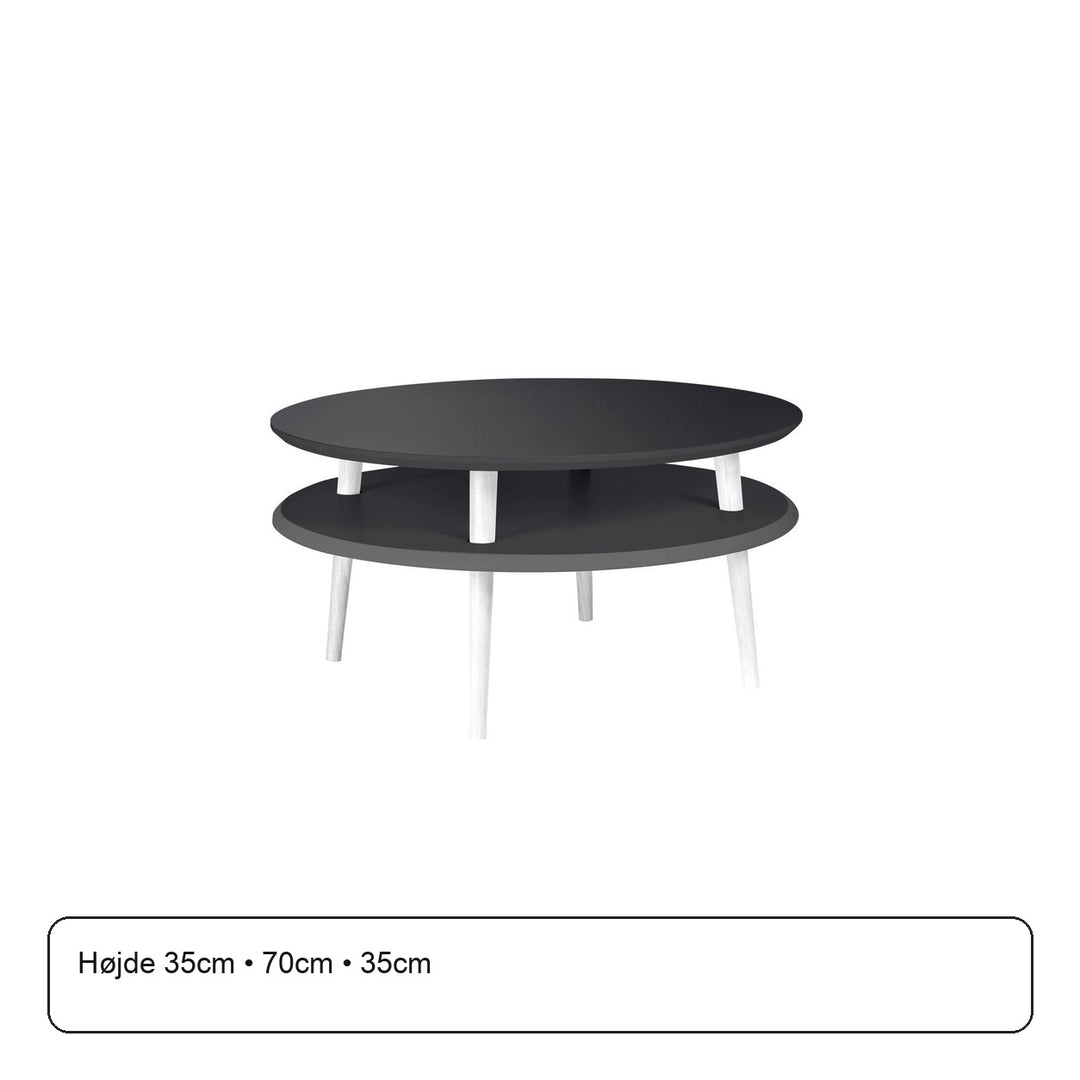 UFO Sofabord Diam 70cm x Højde 35cm - Grafit / Hvide Ben – maaldigram