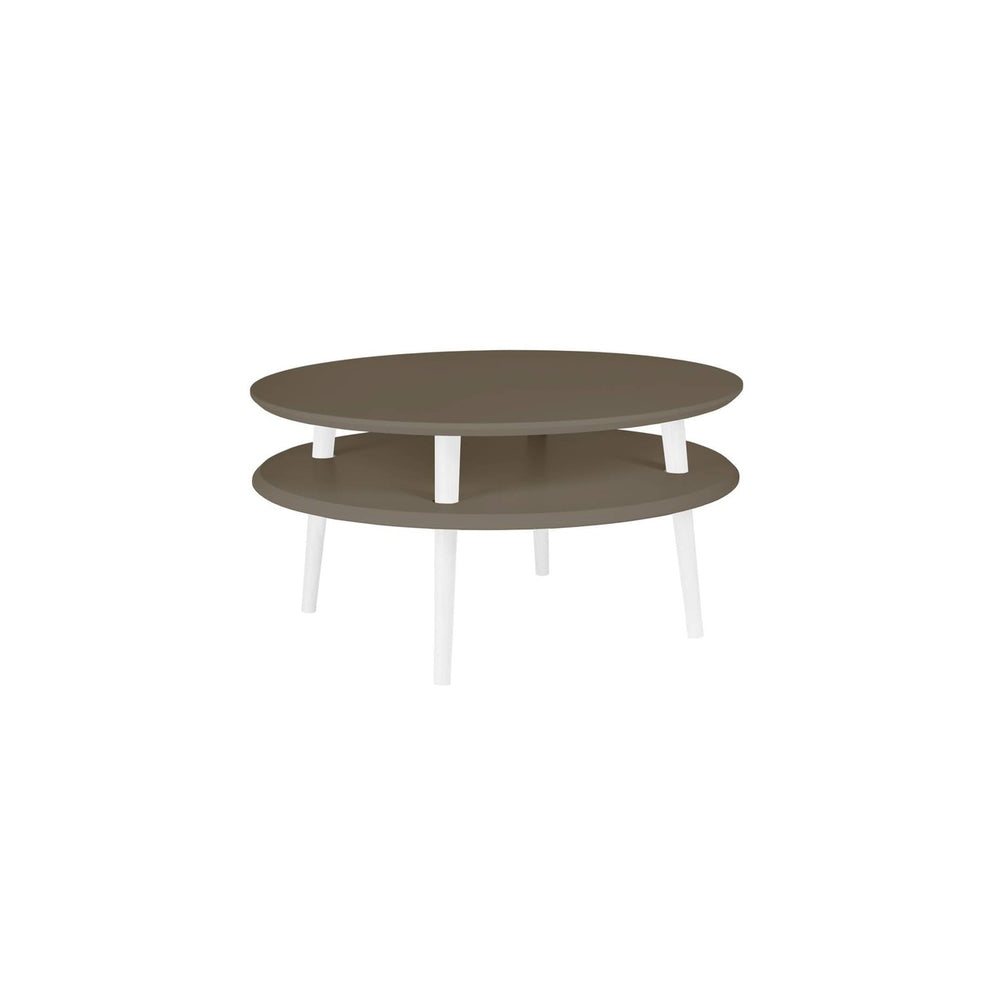 UFO Sofabord Diam 70cm x Højde 35cm Brun Hvide Ben – eksakt packshot paa hvid baggrund
