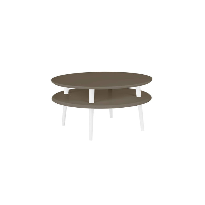 UFO Sofabord Diam 70cm x Højde 35cm Brun Hvide Ben – eksakt packshot paa hvid baggrund
