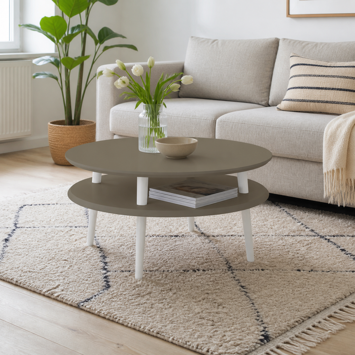 UFO Sofabord Diam 70cm x Højde 35cm Brun Hvide Ben – vigtigste funktion