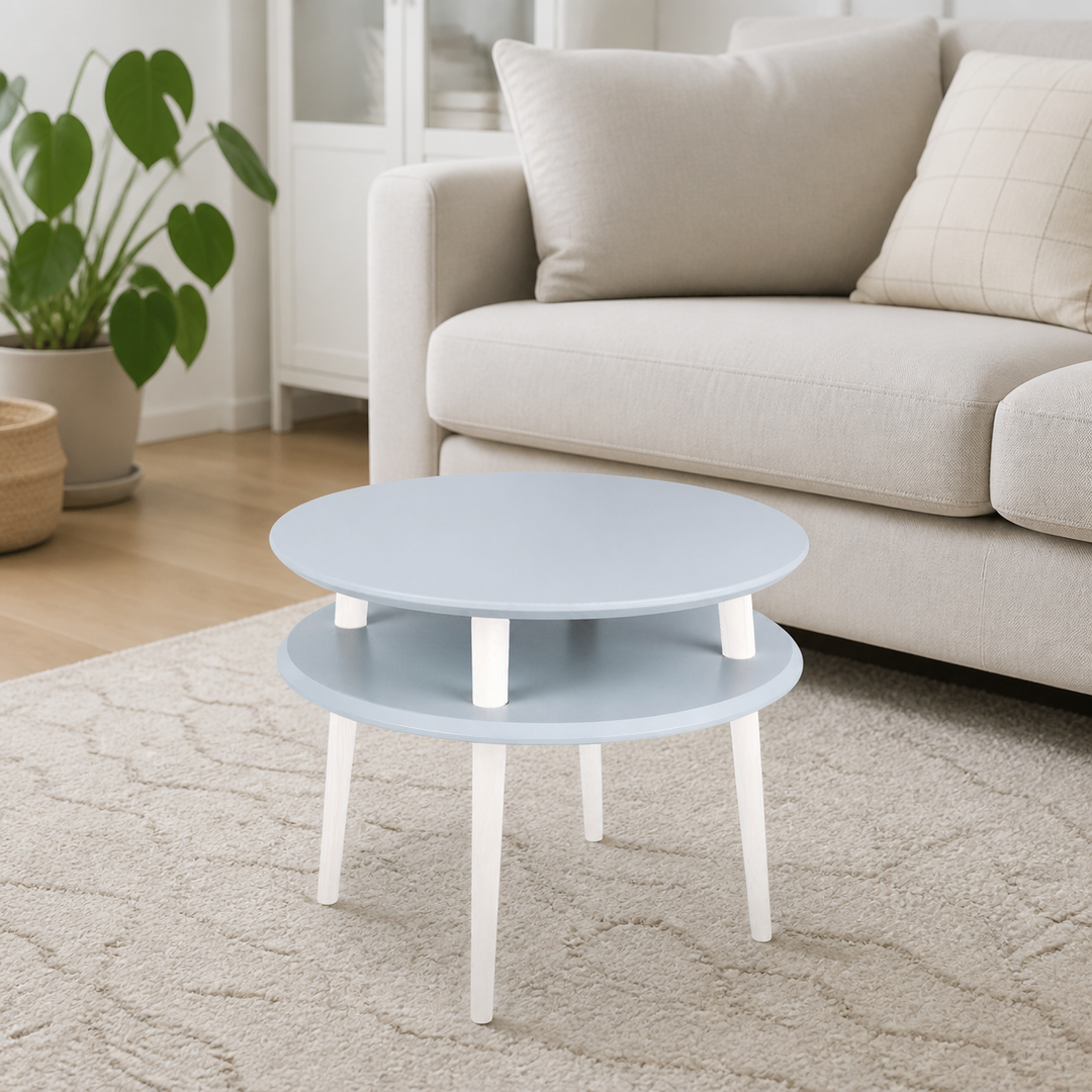 UFO Sofabord diameter 57cm x H 45cm - Lysegrå/Hvide ben – hele produktet lukket i hjemmet