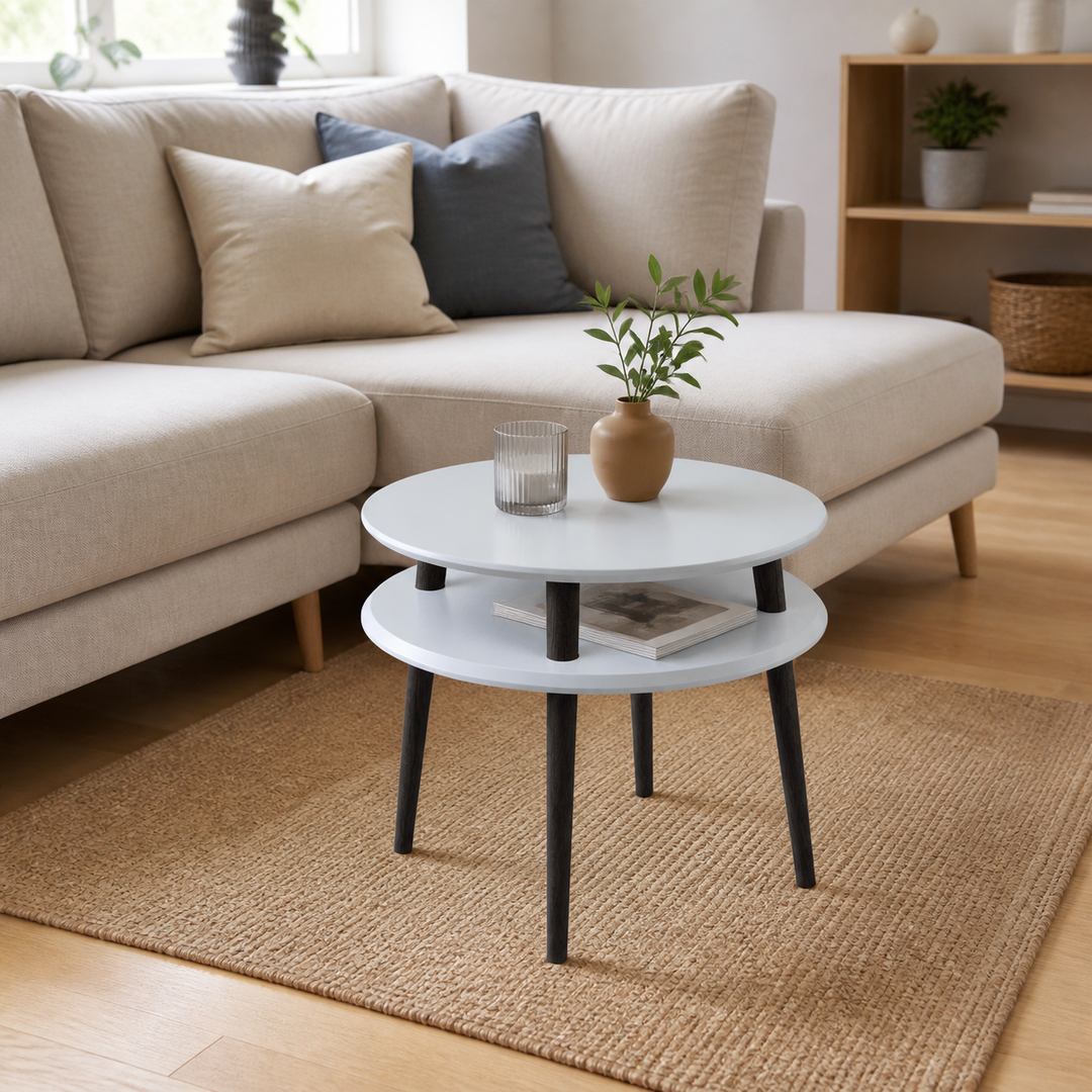 UFO Sofabord diameter 57cm x H 45cm - Lysegrå/Sorte ben – anden naturlig anvendelse eller vinkel