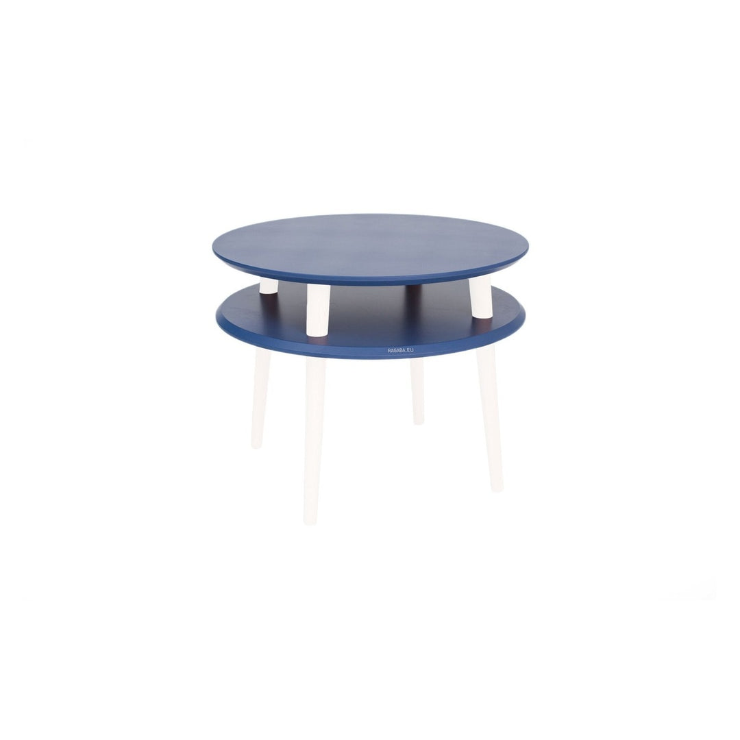 UFO Sofabord diameter 57cm x H 45cm - Marineblå / Hvide ben – eksakt packshot paa hvid baggrund