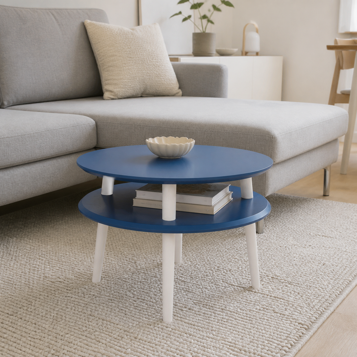 UFO Sofabord diameter 57cm x H 45cm - Marineblå / Hvide ben – vigtigste funktion