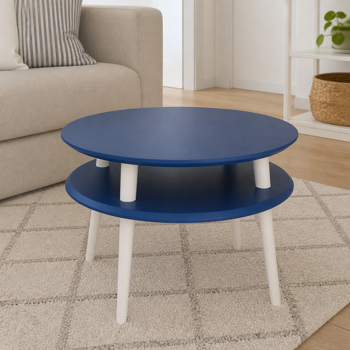 UFO Sofabord diameter 57cm x H 45cm - Marineblå / Hvide ben – materiale- eller konstruktionsdetalje