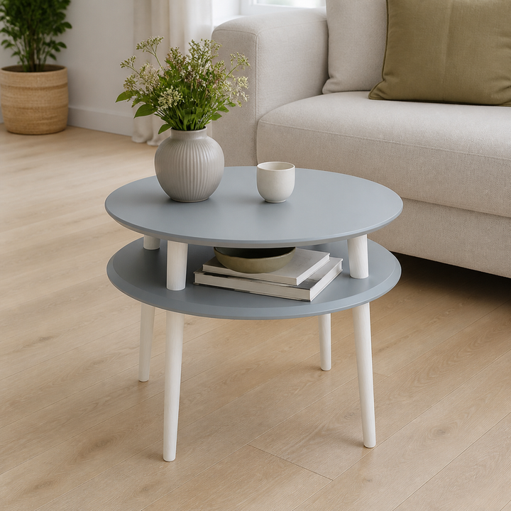 UFO Sofabord diameter 57cm x H 45cm - Mørkegrå/Hvide ben – vigtigste funktion