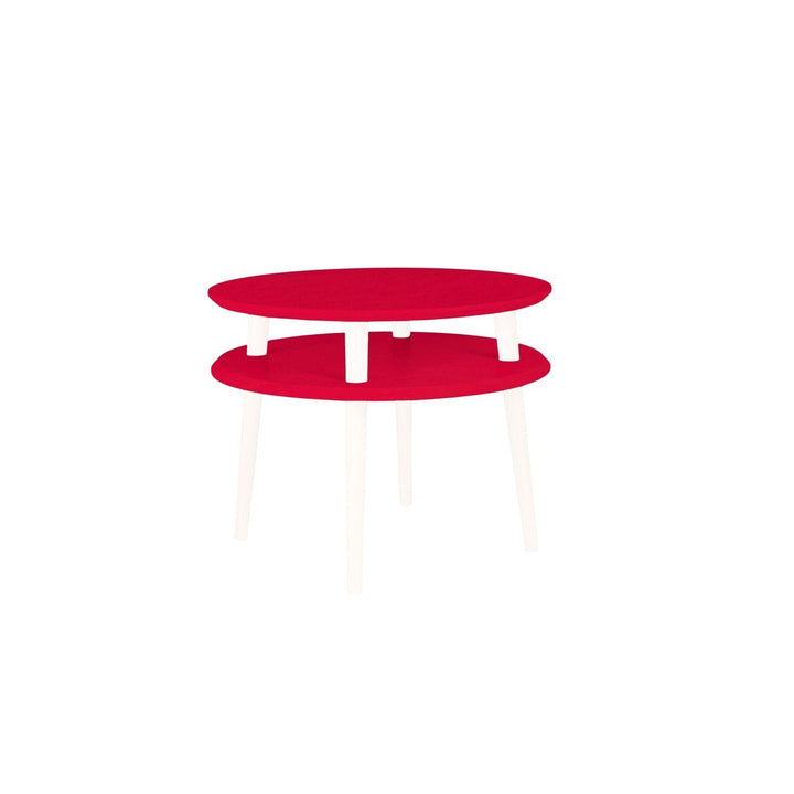 UFO Sofabord diameter 57cm x H 45cm - Røde/Hvide Ben – eksakt packshot paa hvid baggrund