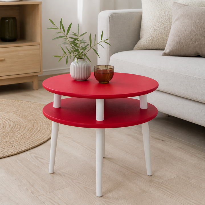 UFO Sofabord diameter 57cm x H 45cm - Røde/Hvide Ben – materiale- eller konstruktionsdetalje