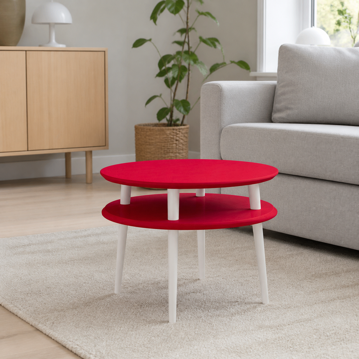 UFO Sofabord diameter 57cm x H 45cm - Røde/Hvide Ben – anden naturlig anvendelse eller vinkel