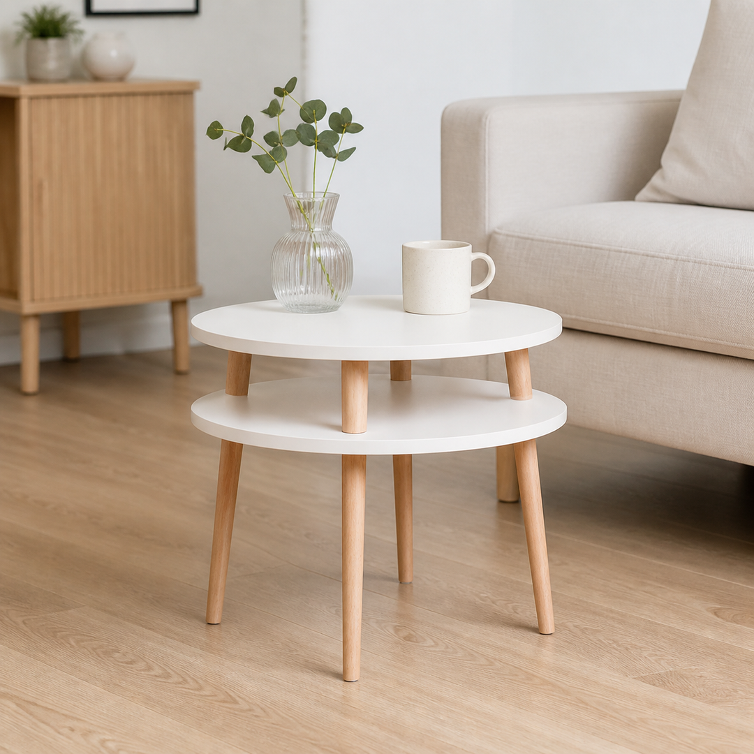 UFO Sofabord diameter 57cm x H 45cm Kridthvid – hero i naturlig brug