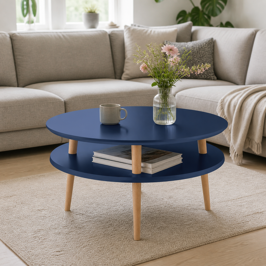 UFO Sofabord diameter 70cm x højde 35cm - Marineblå / Hvide ben – vigtigste funktion
