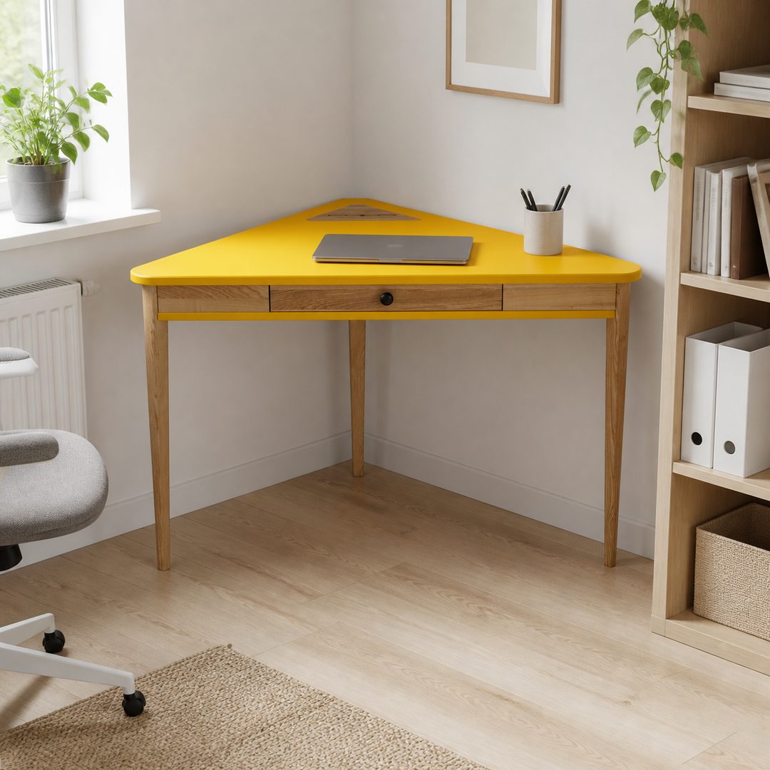 ASHME Hjørneskrivebord 114x85x85cm - Gul – anden naturlig anvendelse eller vinkel