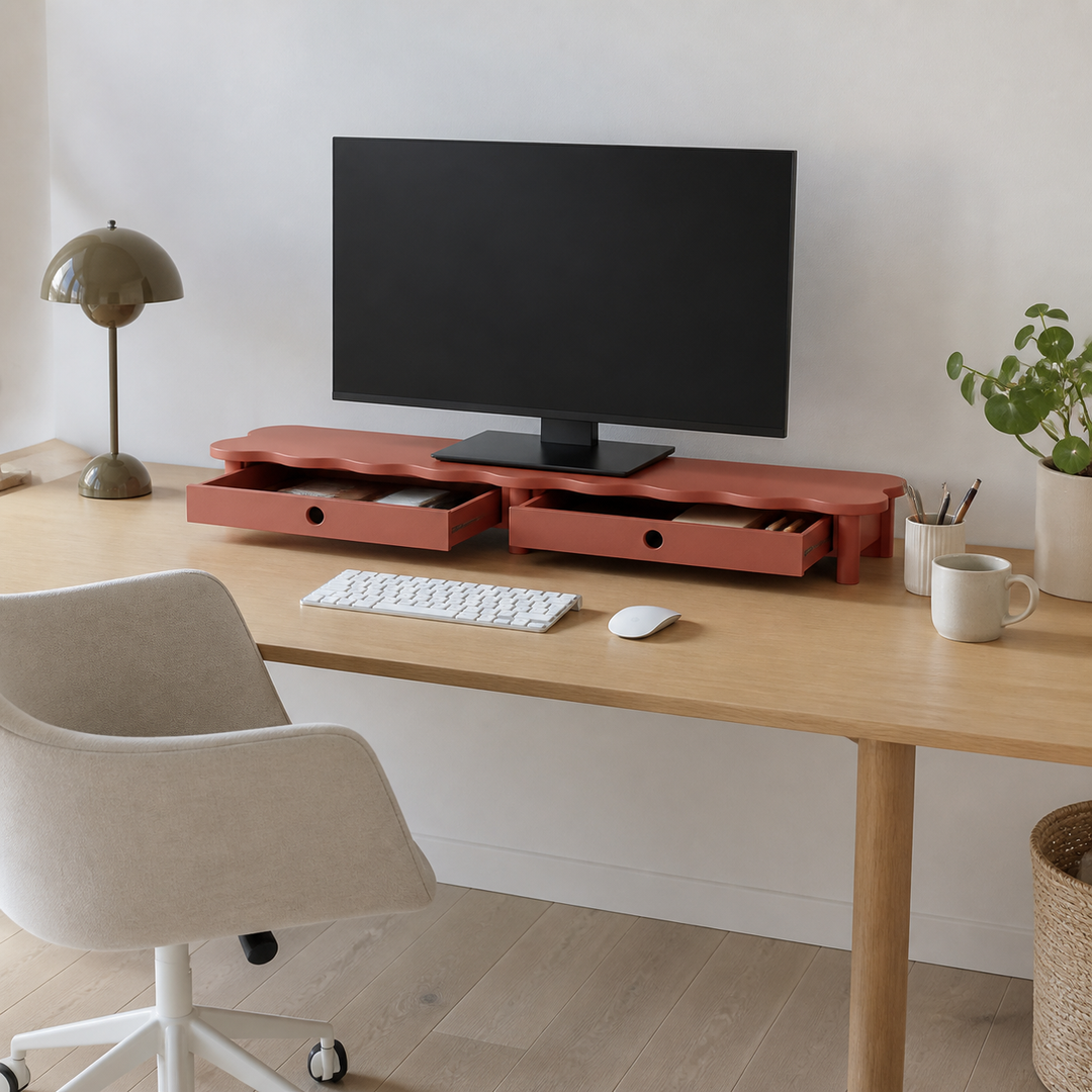 FLOWER 109cm monitorskærmstativ med skuffer Antique Pink – vigtigste funktion