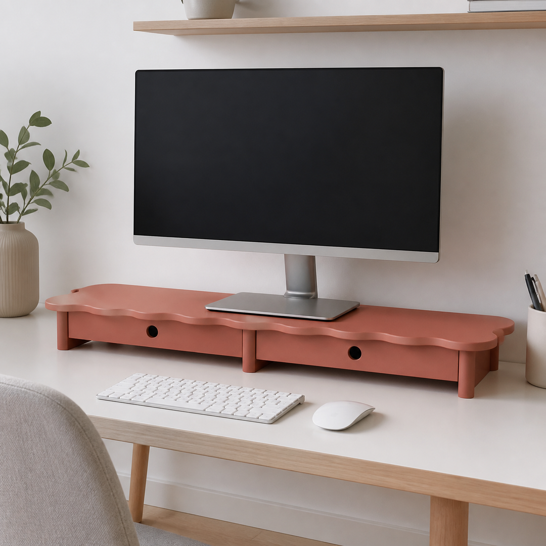 FLOWER 109cm monitorskærmstativ med skuffer Antique Pink – materiale- eller konstruktionsdetalje