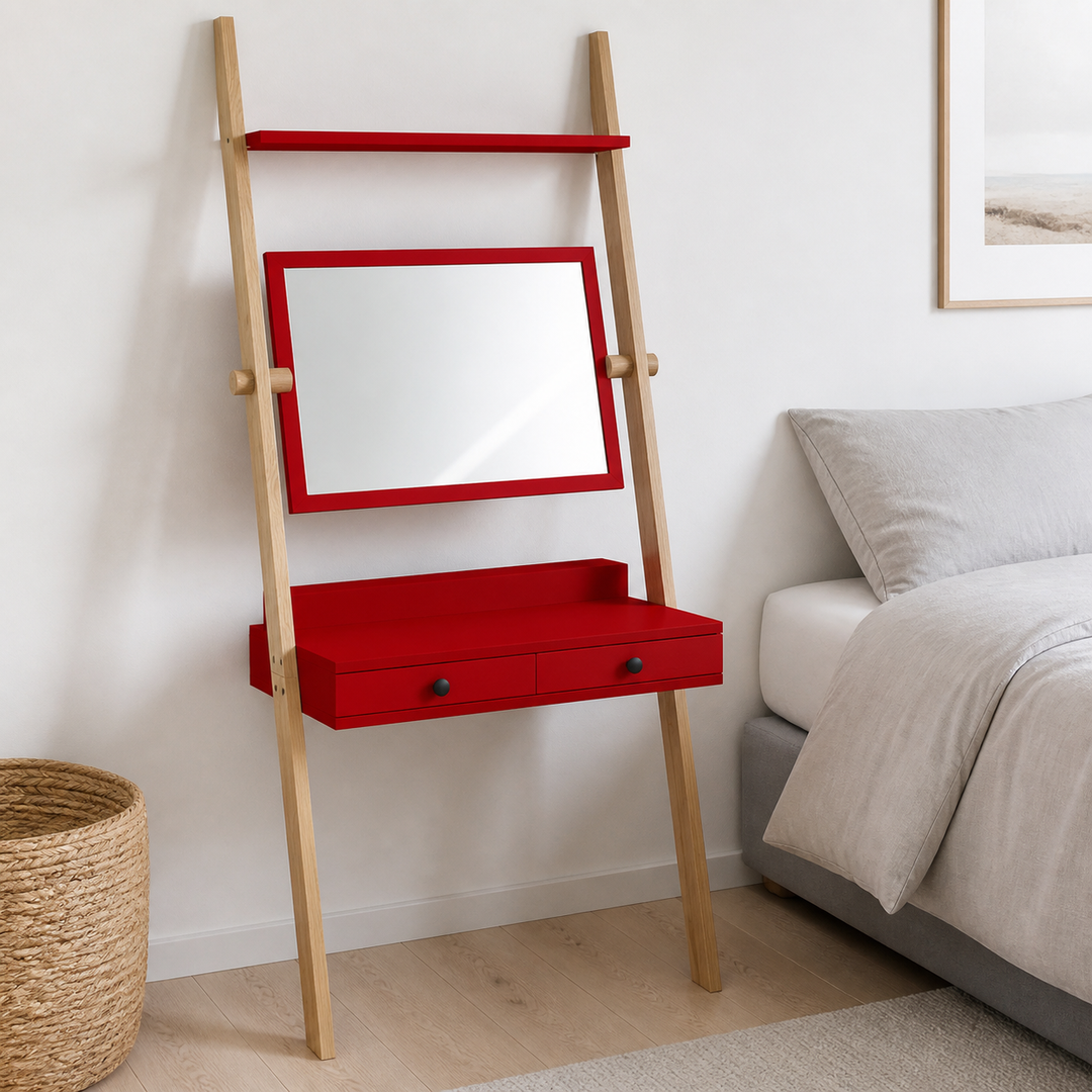 LENO sminkebord 79x183cm - Asketræ / Rød – materiale- eller konstruktionsdetalje