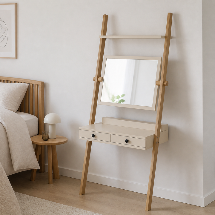 LENO sminkebord 79x183cm Asketræ Brown Beige – anden naturlig anvendelse eller vinkel