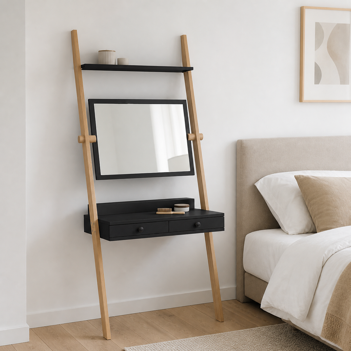 LENO sminkebord 79x183cm Asketræ Sort – hero i naturlig brug