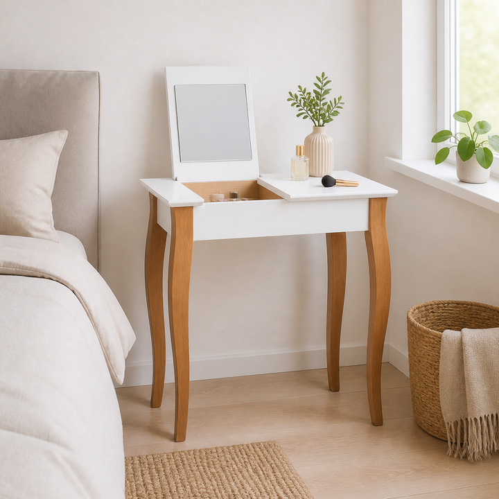 LILLO Sminkebord med spejl - 65x35cm Hvid – hero i naturlig brug