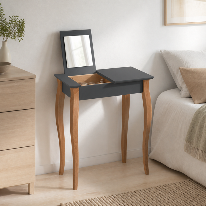 LILLO Sminkebord med spejl - 65x35cm hvide ben / grafit – vigtigste funktion