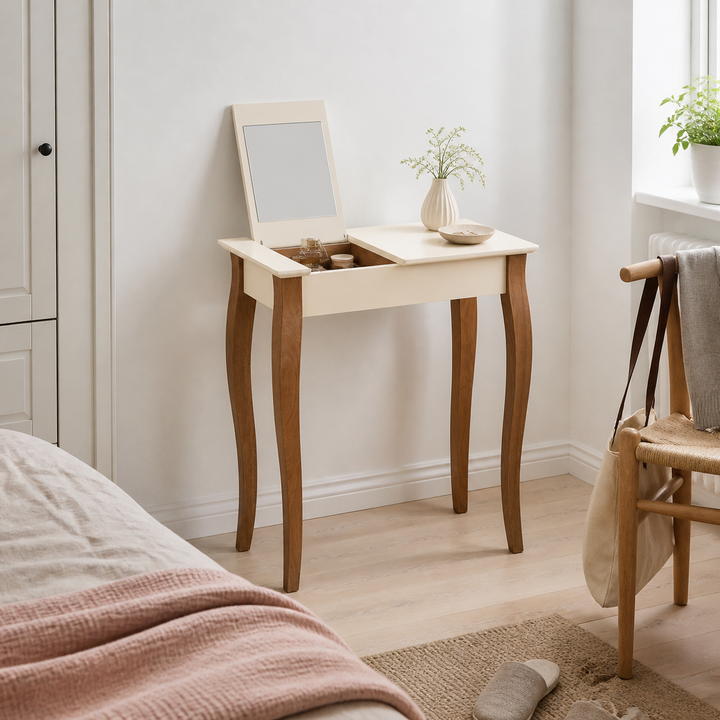LILLO Sminkebord med spejl 65x35cm Hvid – anden naturlig anvendelse eller vinkel