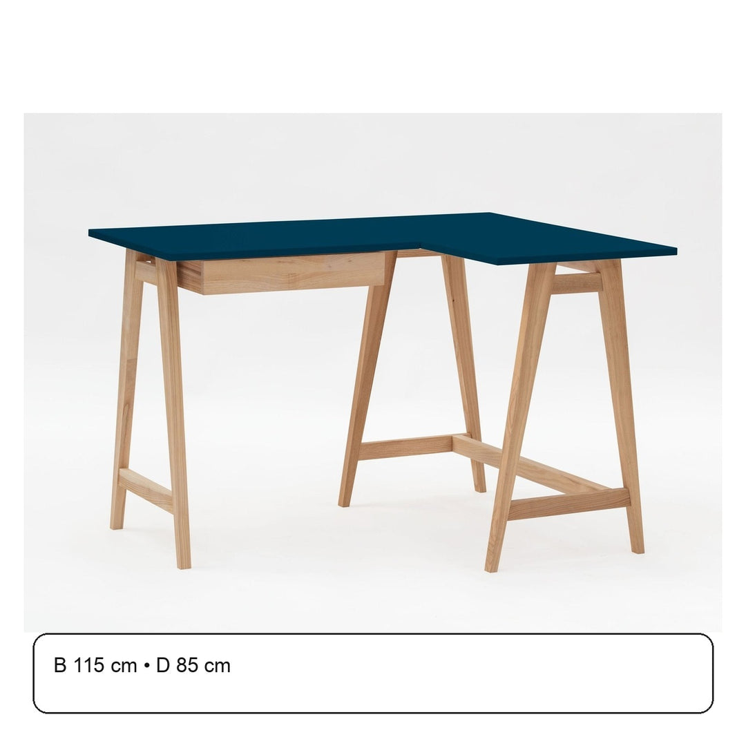 LUKA Asketræ Hjørneskrivebord B 115cm x D 85cm / Petrolblå Højre Side – maaldigram