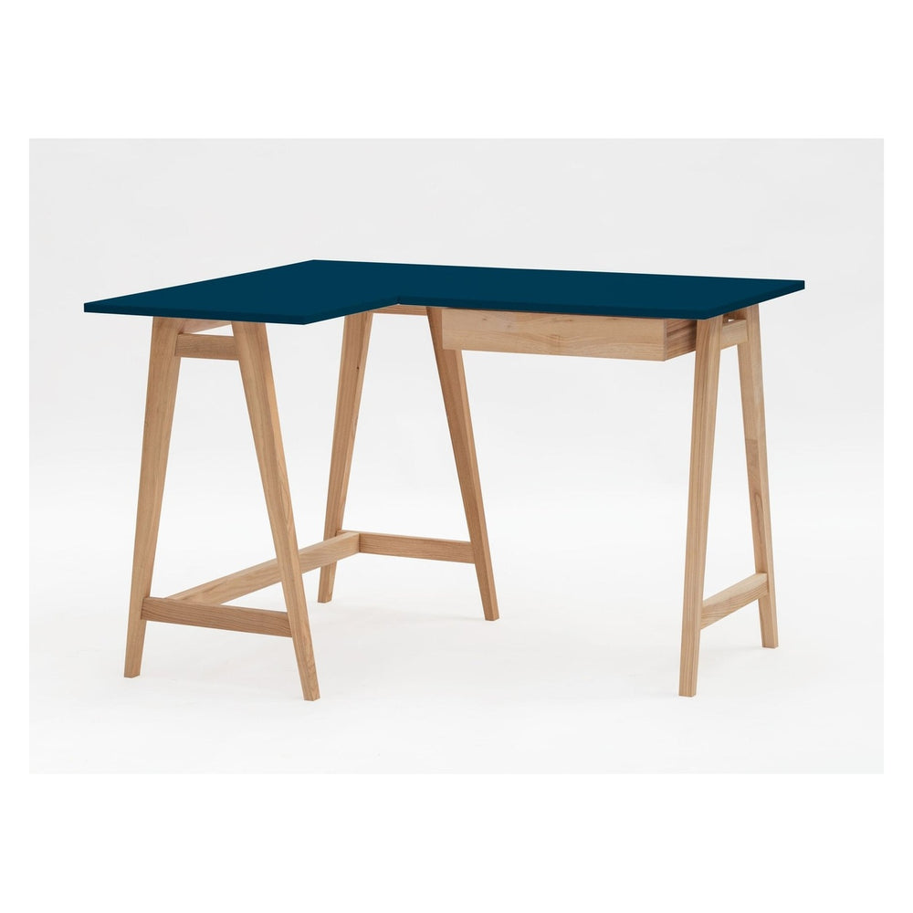 LUKA Asketræ Hjørneskrivebord B 115cm x D 85cm / Petrolblå Venstre Side – eksakt packshot paa hvid baggrund