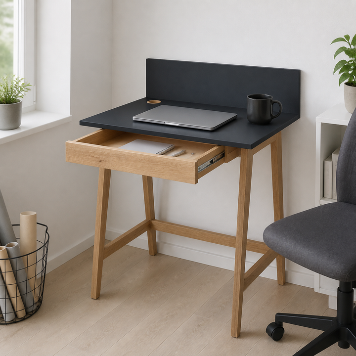 LUKA Asketræ Skrivebord 65x50cm med Skuffe / Grafit – vigtigste funktion